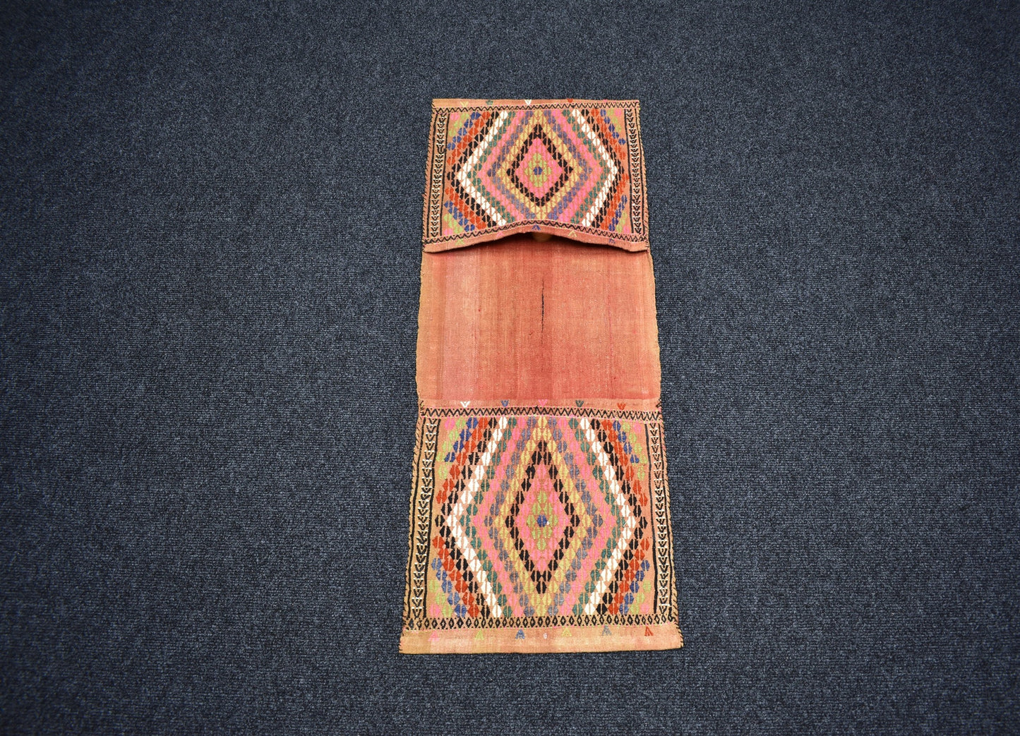 Yeni El Dokuma Çift Gözlü Yörük Pamuklu Yün Kilim Heybe 7440