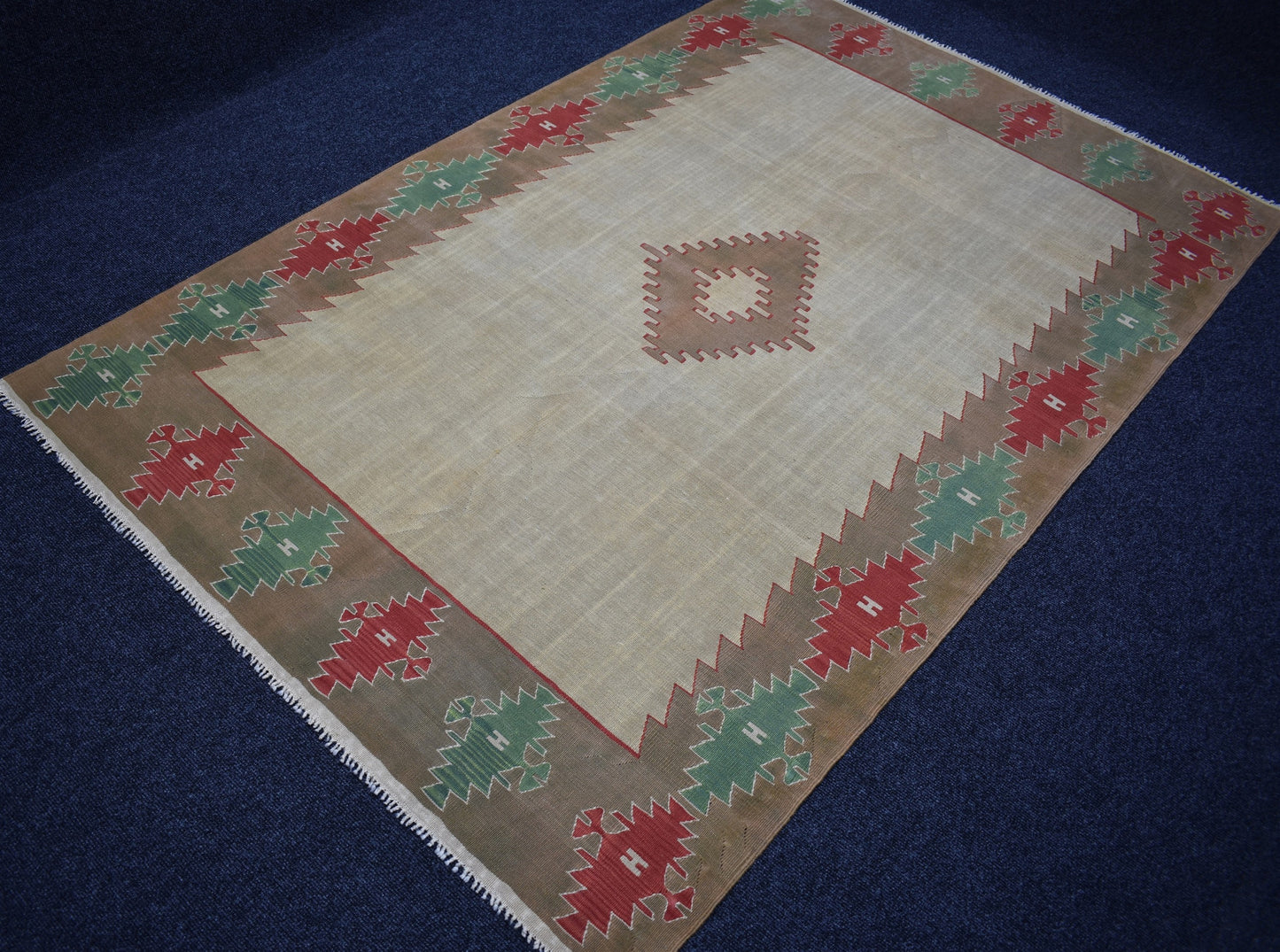Vintage El Dokuma Şaheser Balıkesir Yün Kilim 7483