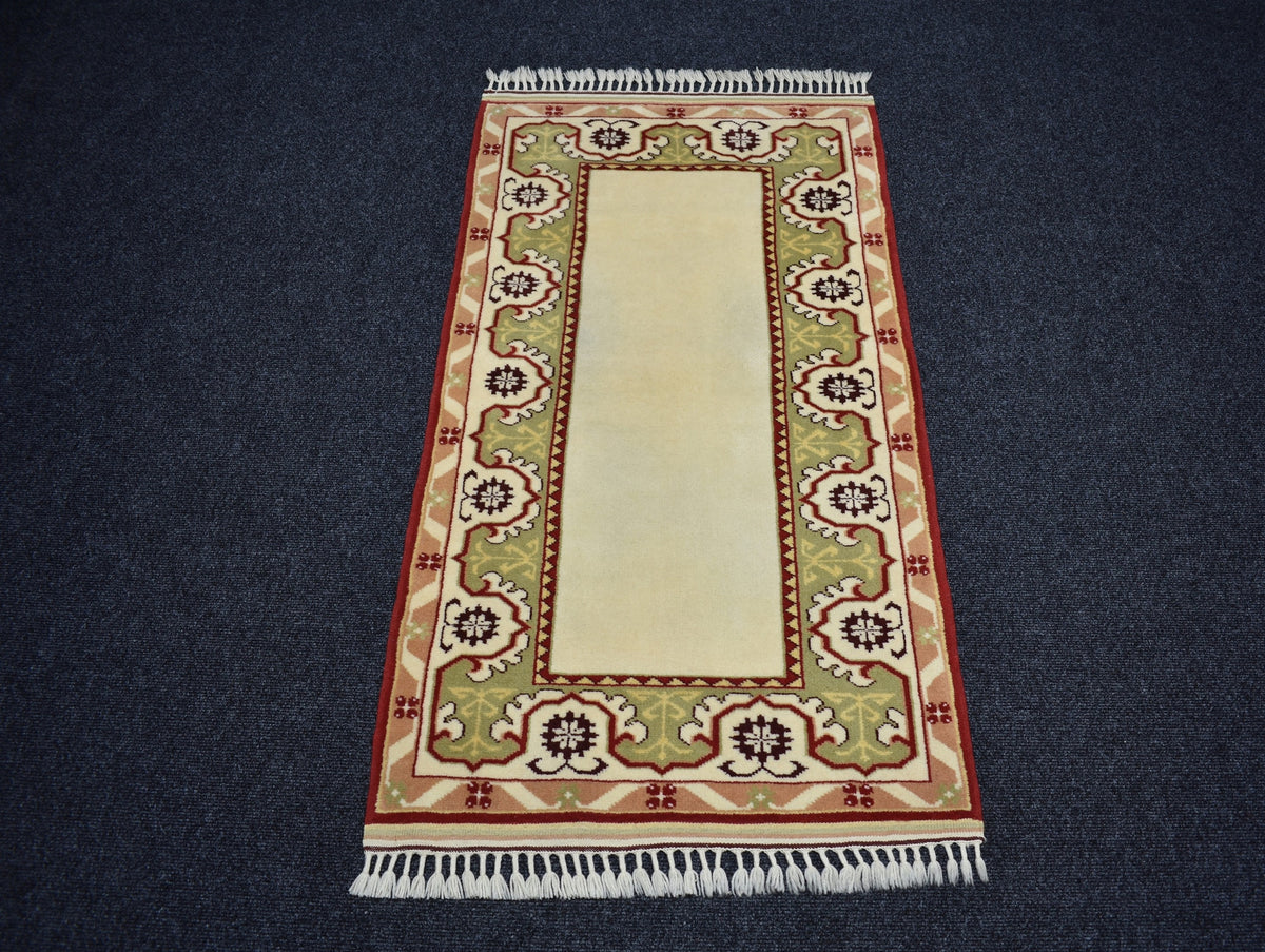 Yeni El Dokuma Modern Sade Bej Krem Milas Yün Halı 7516