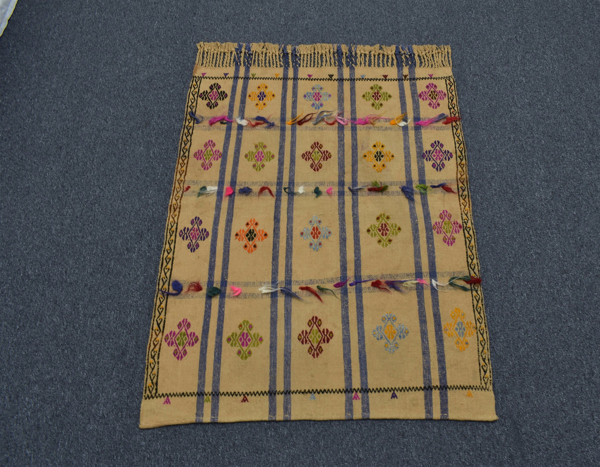 Yeni El Dokuma Otantik Benzersiz Pamuklu Yörük Tülü Yün Kilim 7522