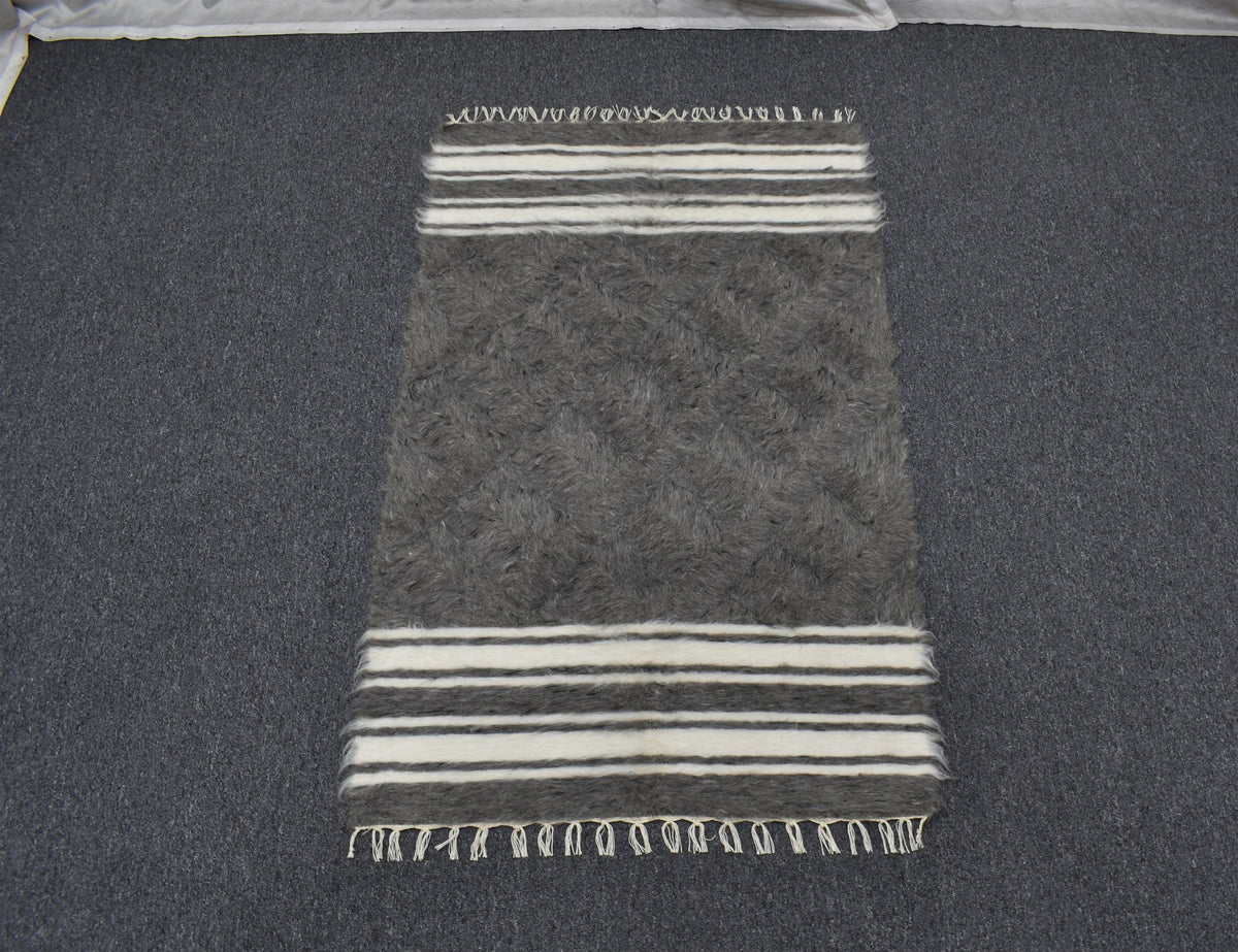 Yeni El Dokuma Çizgili Yün Tiftik Siirt Battaniyesi Kilim 7609