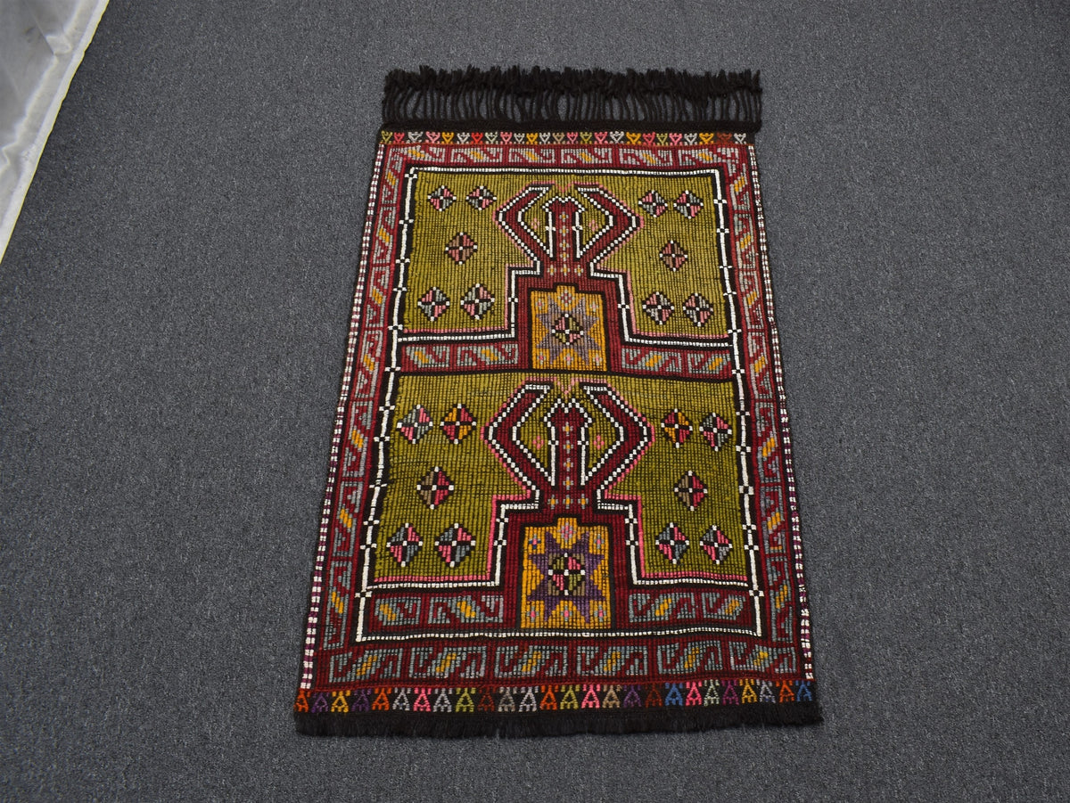 El Dokuması Mihraplı Dekoratif Karapınar Yörük Yün Cecim Kilim 7659
