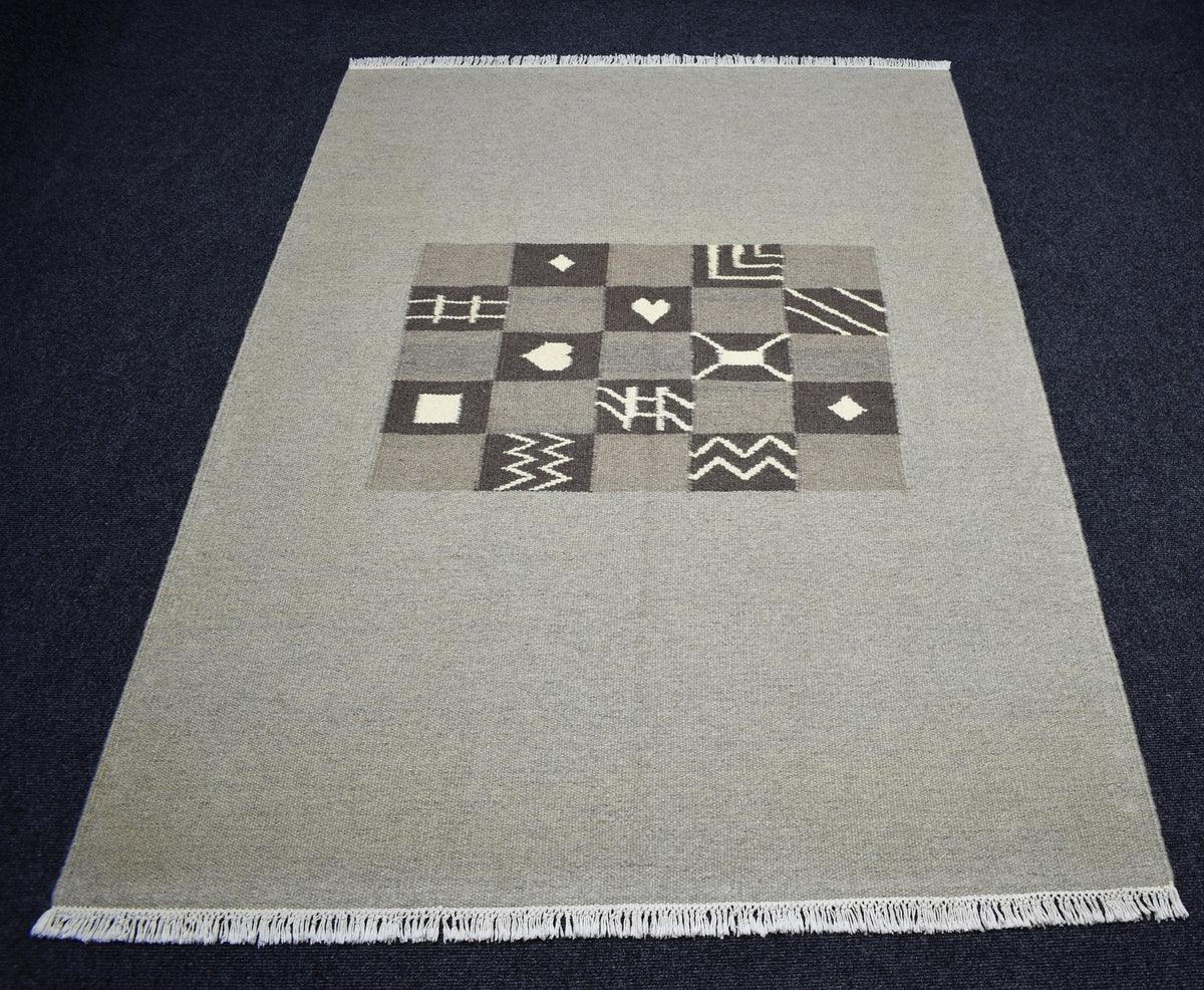 Yeni El Dokuma Modern Tasarım Tek Renk Gri Yün Kilim 7799