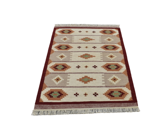 Yeni El Dokuma Özel Tasarım Modern Tarz Geometrik Yün Kilim 4569