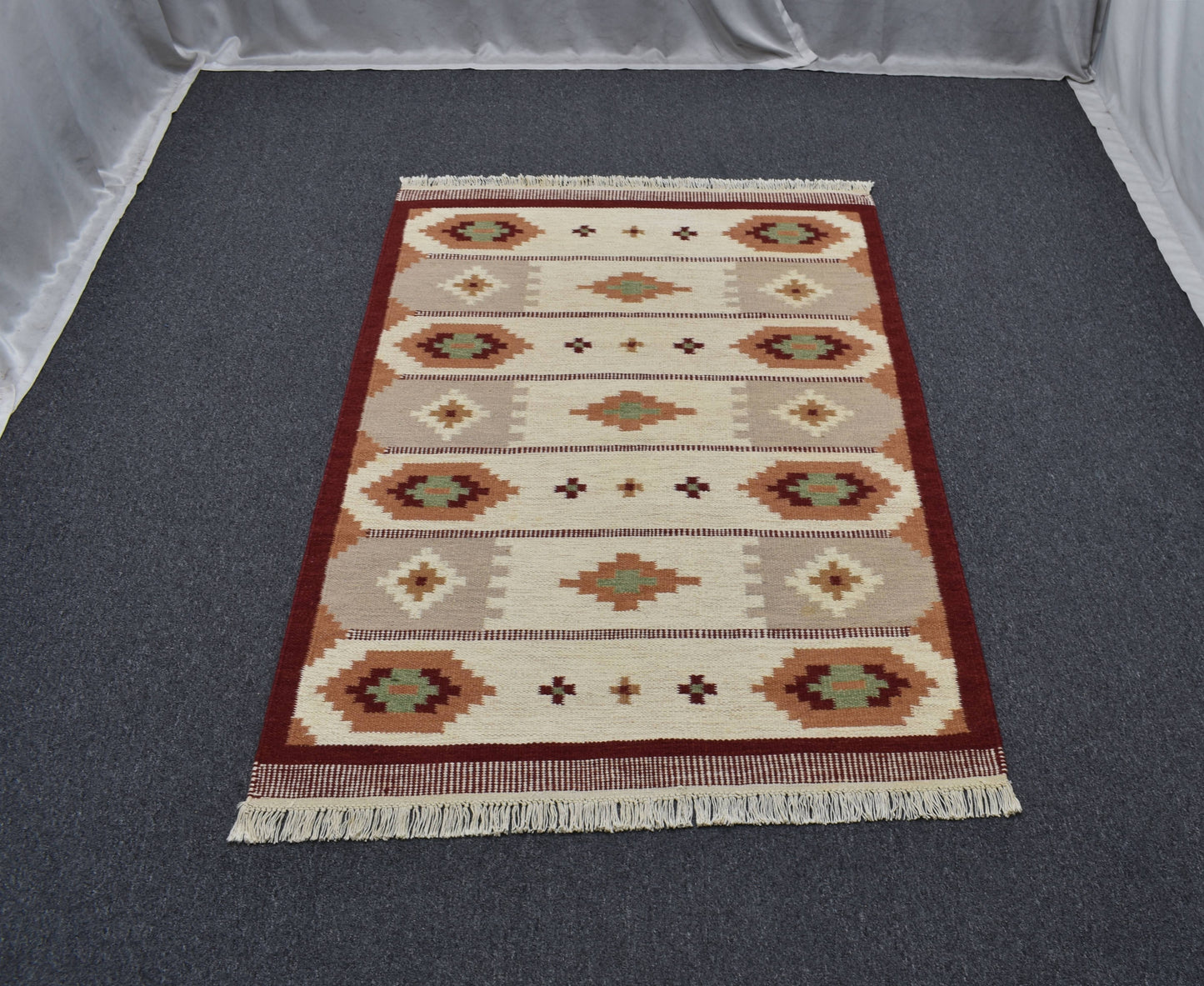 Yeni El Dokuma Özel Tasarım Modern Tarz Geometrik Yün Kilim 4569