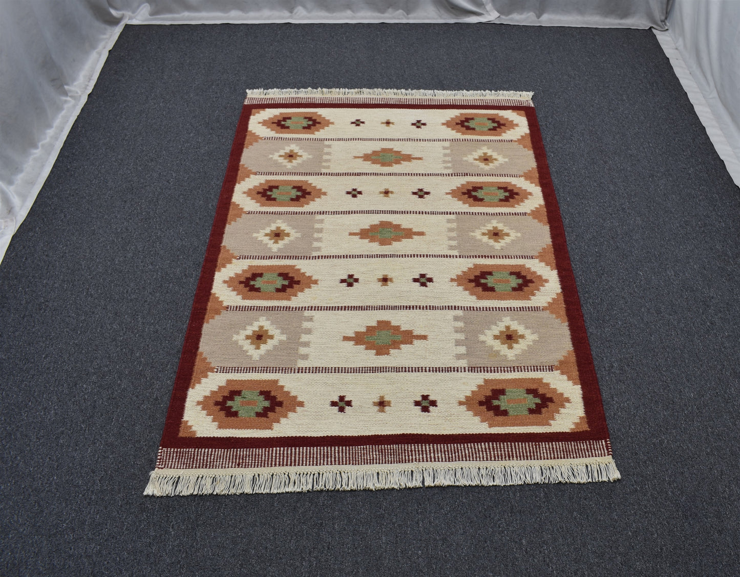 Yeni El Dokuma Özel Tasarım Modern Tarz Geometrik Yün Kilim 4569