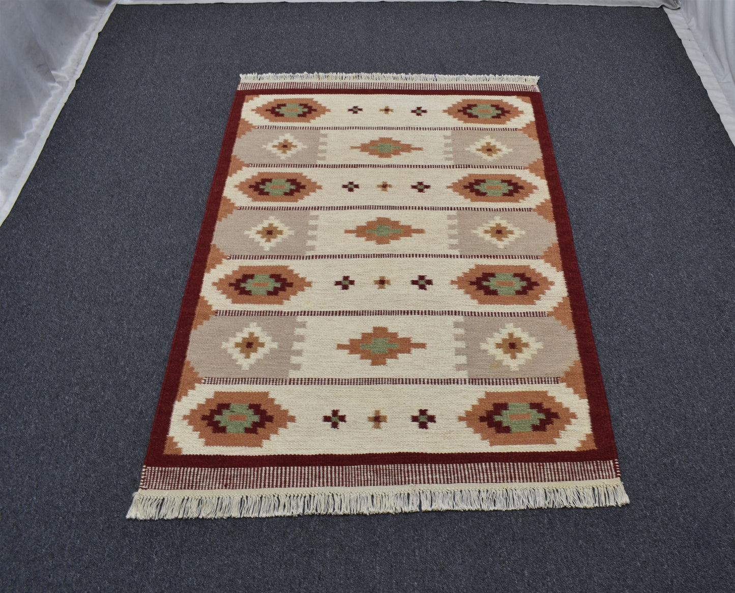 Yeni El Dokuma Özel Tasarım Modern Tarz Geometrik Yün Kilim 4569