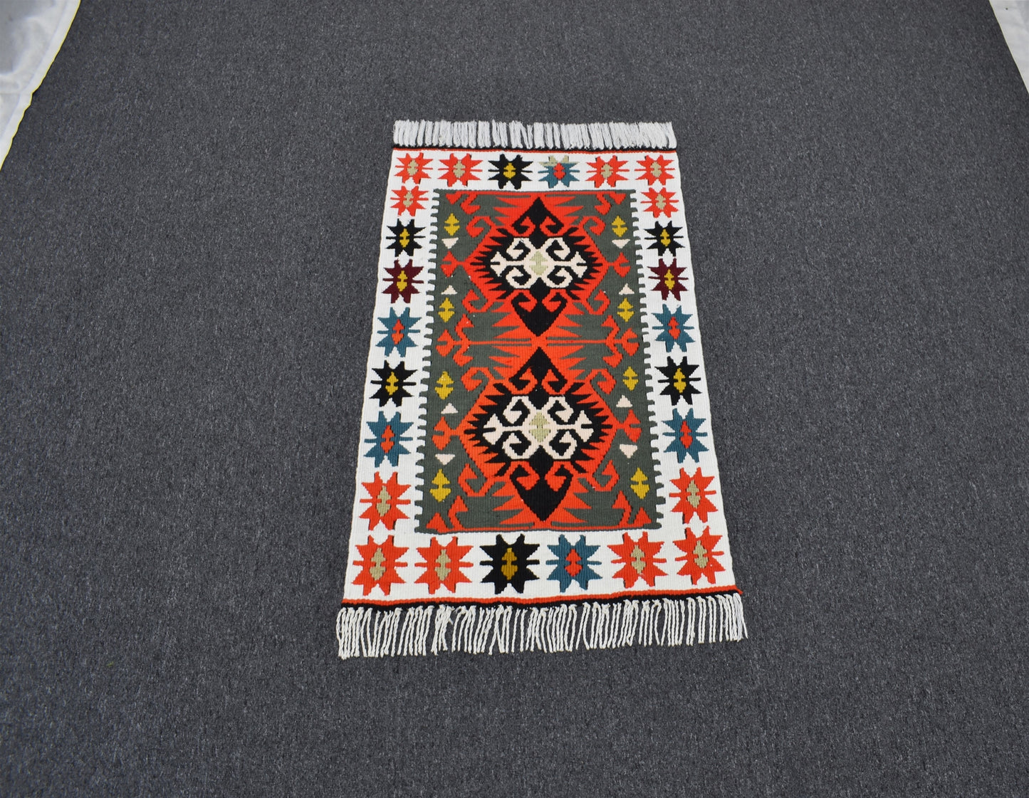 Yeni El Dokuma Pınarbaşı Ateş Kırmızısı Bukleli Pamuklu Yün Kilim 4731