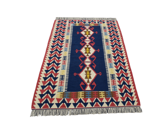 Yeni El Dokuma Ultra Lüks Lacivert Otantik Yağcıbedir Yün Kilim 4810