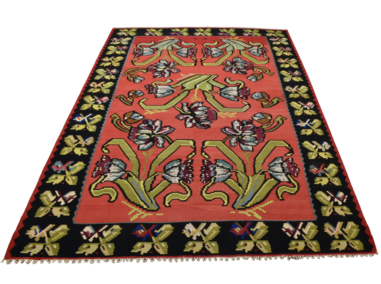 El Dokuma 6m2 Güllü Çiçekli Kirmen Karabağ Yün Kilim 4828