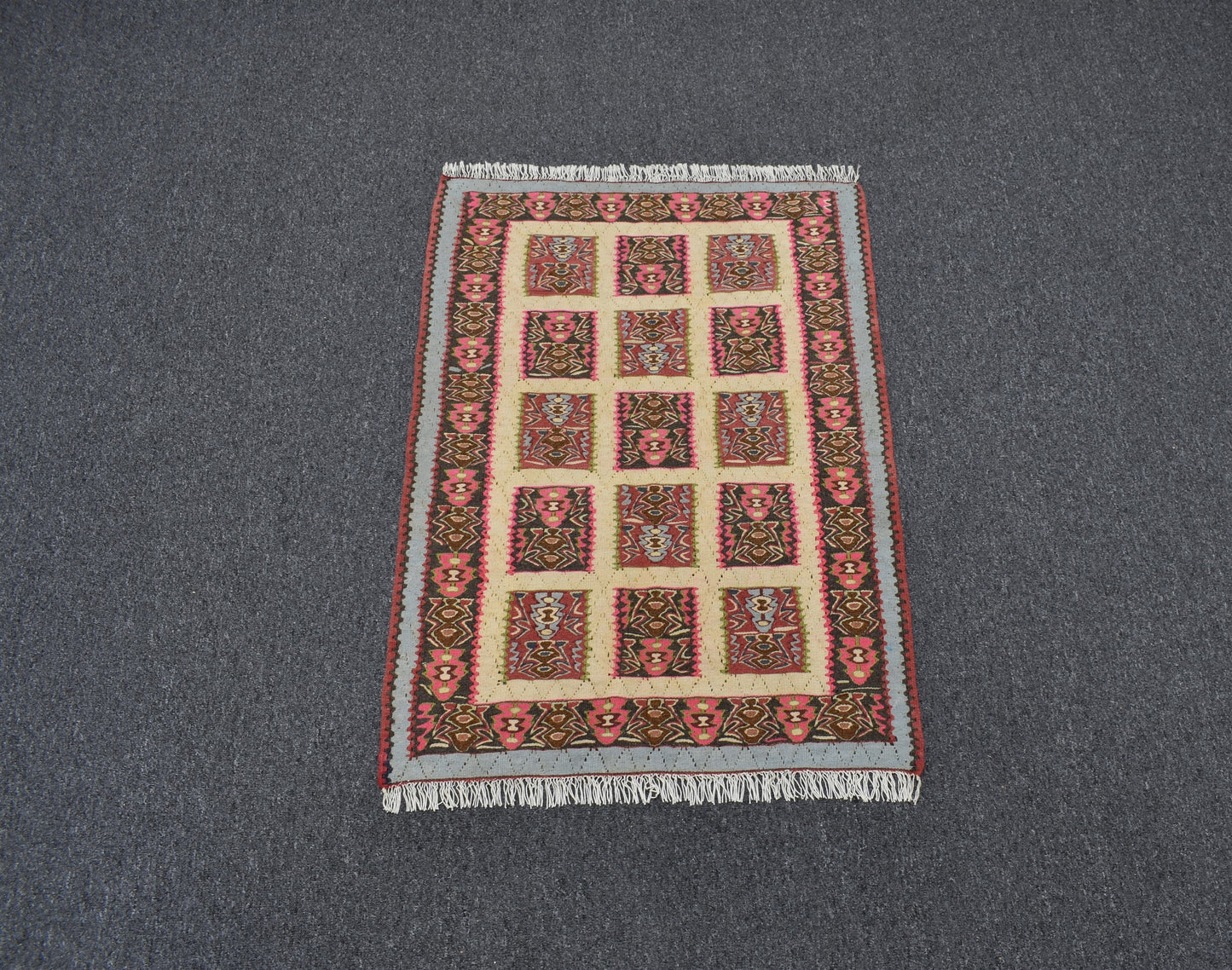 El Dokuma Otantik Pastel Naif İran Sine Yün Kilim 4893