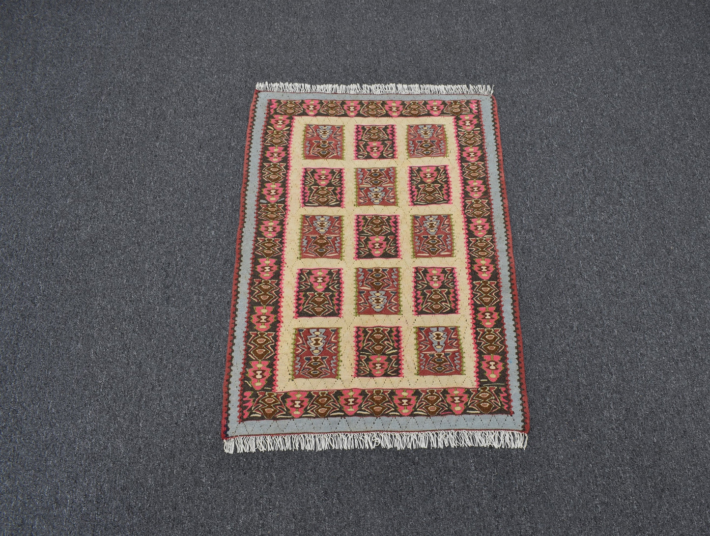 El Dokuma Otantik Pastel Naif İran Sine Yün Kilim 4893