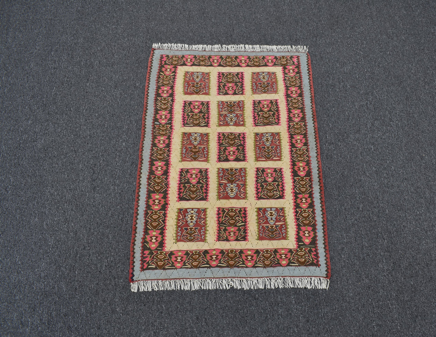 El Dokuma Otantik Pastel Naif İran Sine Yün Kilim 4893