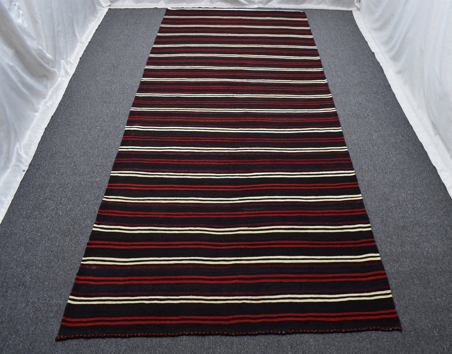 Yeni El Dokuma İnce Çubuklu Otantik Yağcıbedir Balıkesir Yün Kilim 4928