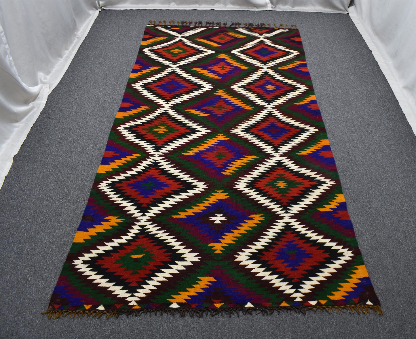 Yeni El Dokuması Geometrik Desenli Antalya Barak Yörük Yün Kilim 4954