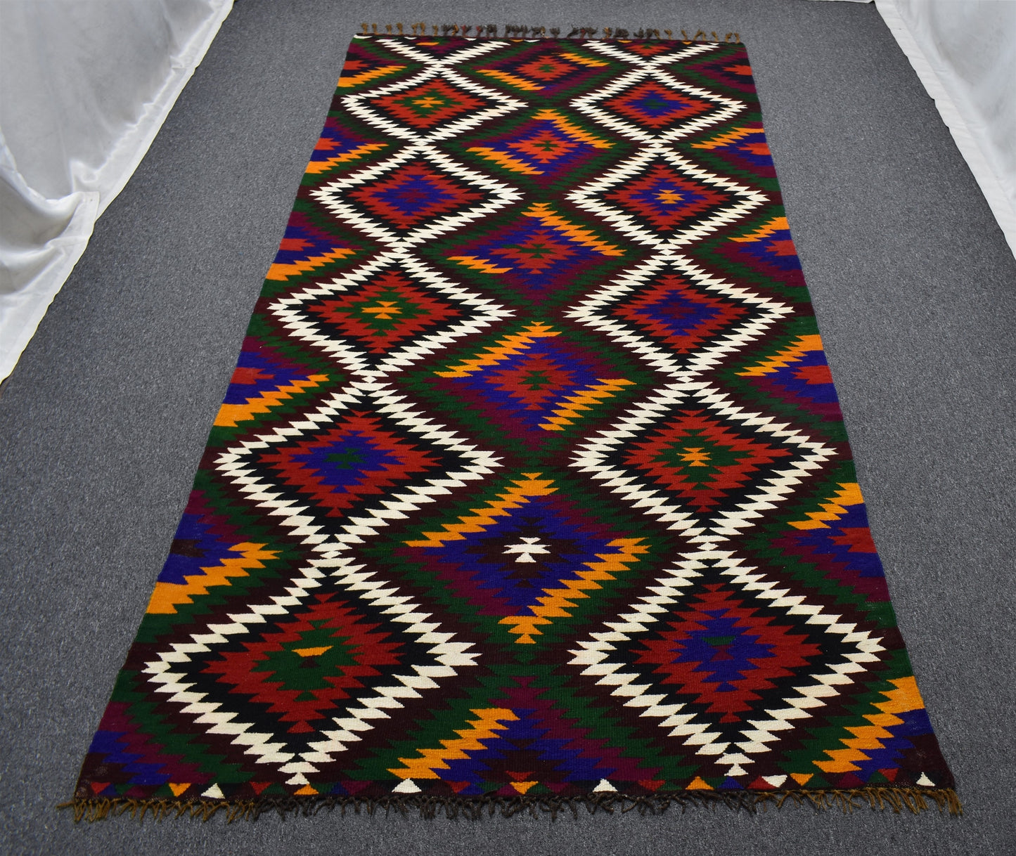 Yeni El Dokuması Geometrik Desenli Antalya Barak Yörük Yün Kilim 4954