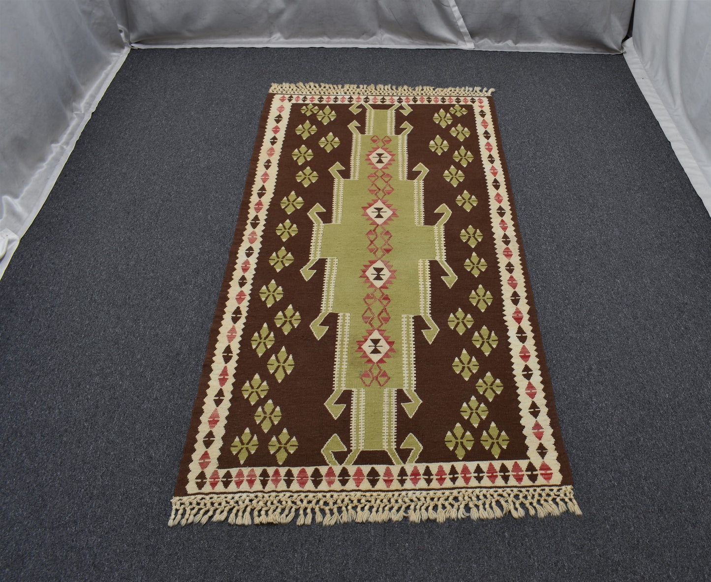 El Dokuma Başyapıt İnce Afgan Yün Kilim 4955