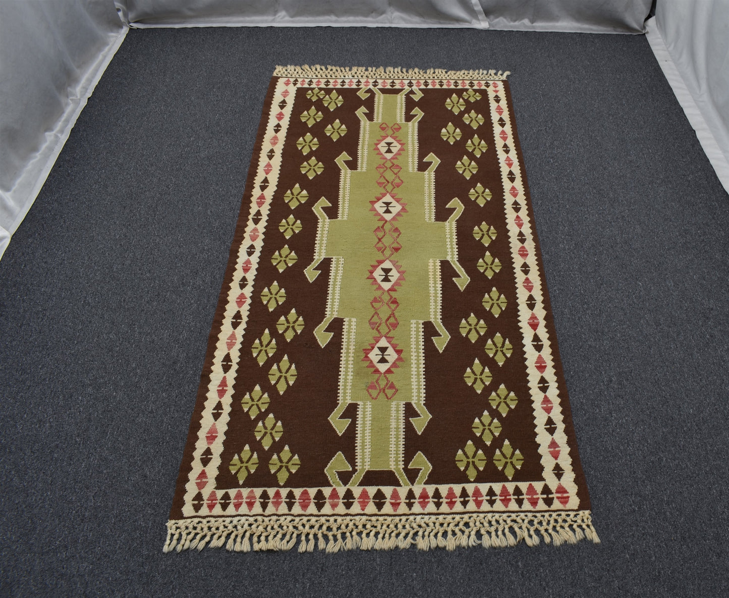 El Dokuma Başyapıt İnce Afgan Yün Kilim 4955