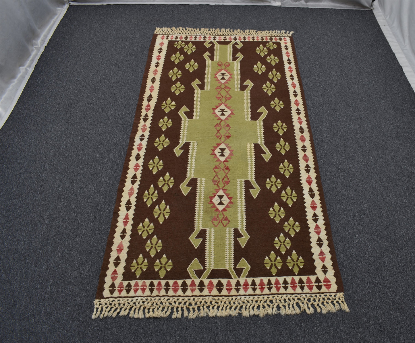 El Dokuma Başyapıt İnce Afgan Yün Kilim 4955