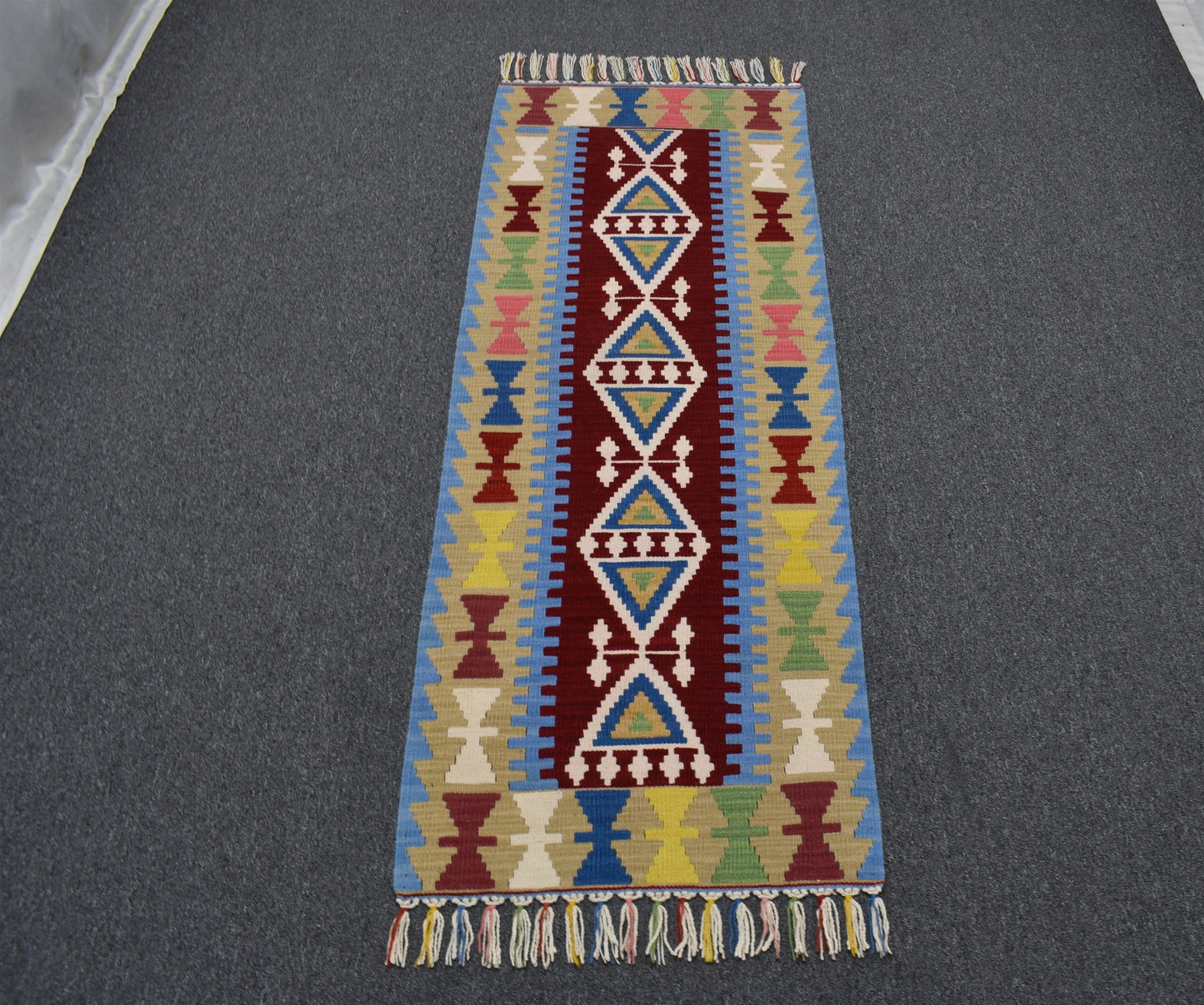 Yeni El Dokuma Desenli Pınarbaşı Yün Mini Yolluk Kilim 4956