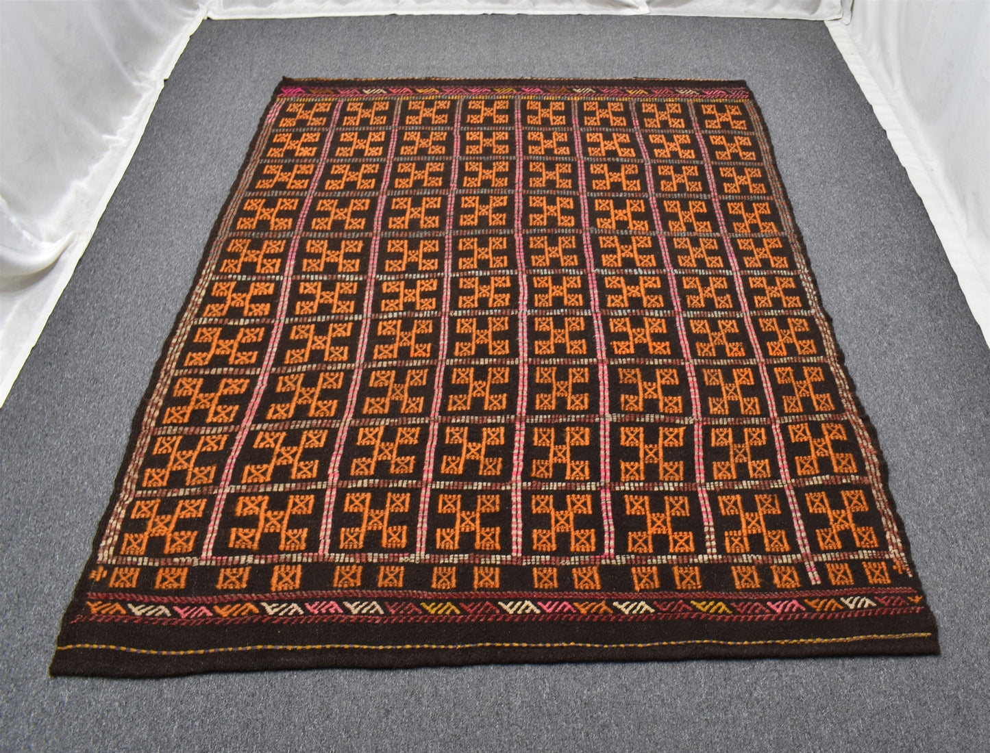 El Dokuması Otantik Kareli Tasarım Karapınar Yörük Yün Cecim Kilim 4980