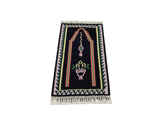 Yeni El Dokuması Siyah Bayburt Seccade Mihraplı Kilim 5188