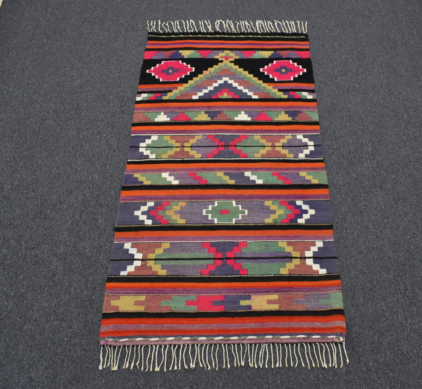 El Dokuma Renkli Otantik Elegant Malatya Yün Kilim 5199