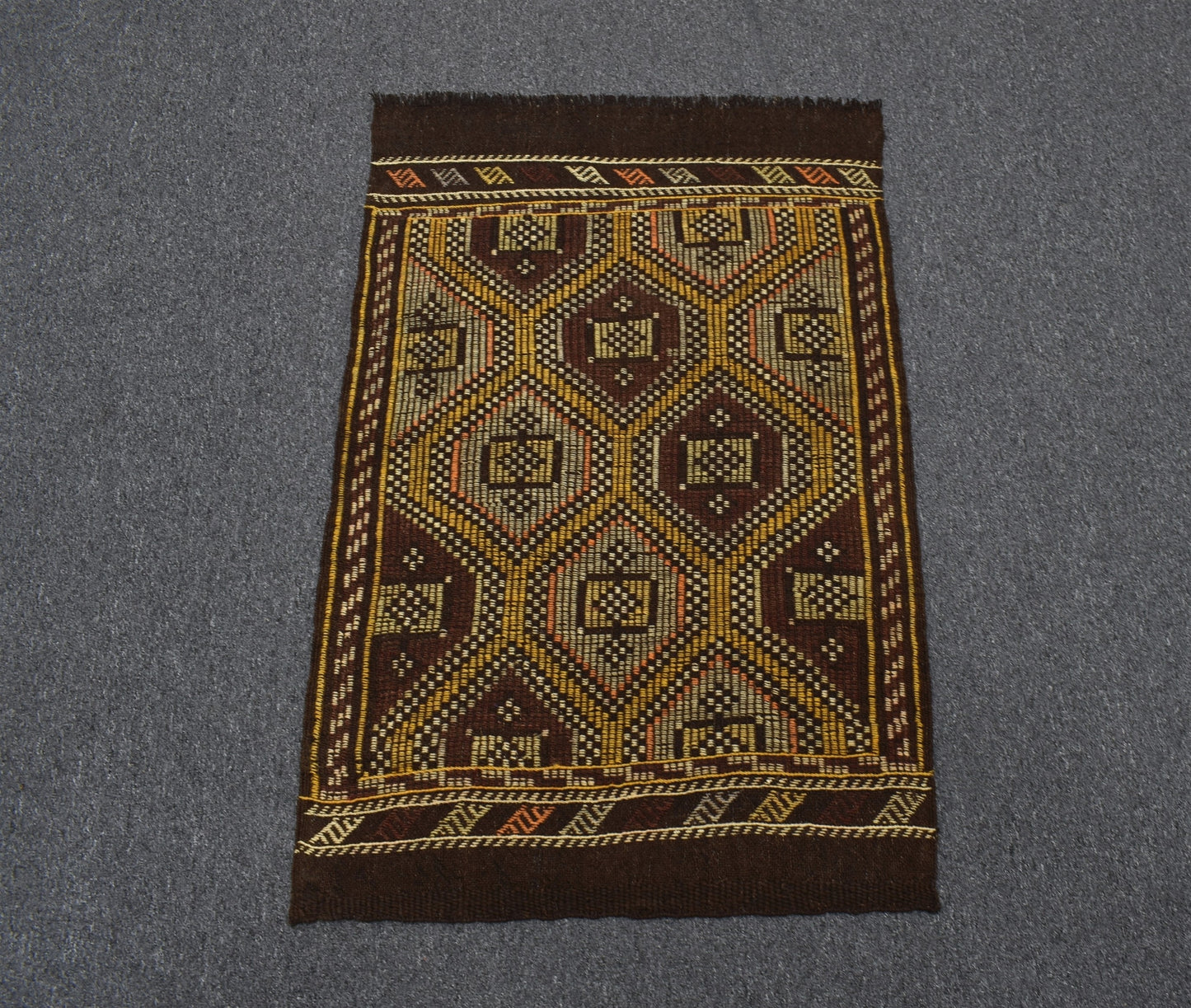 El Dokuması Otantik Geometrik Karapınar Yörük Yün Cecim Kilim 5390