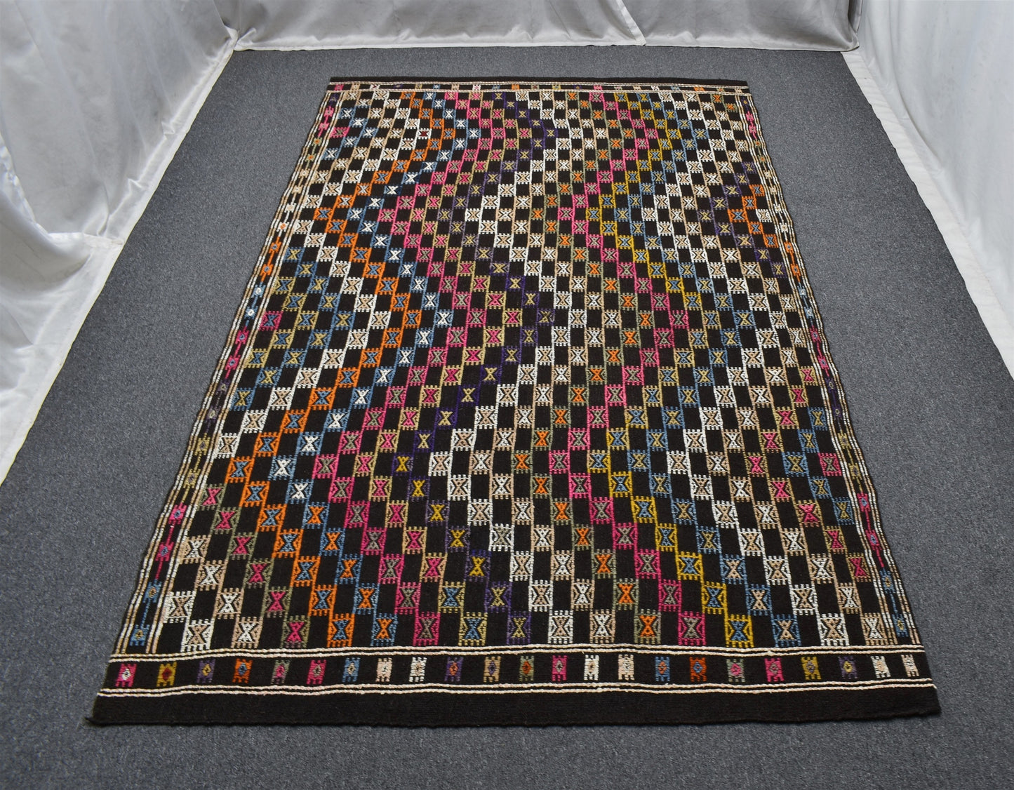 El Dokuması İhtişamlı Eşsiz Antalya Yörük Yün Cecim Kilim 5442