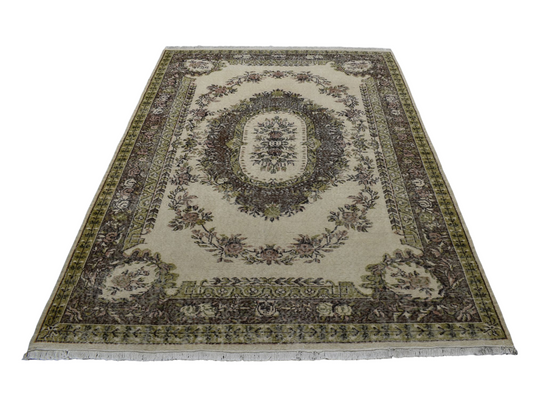 Vintage 6m2 El Dokuma Aubusson Model Eskitme Lüks Yün Salon Halısı 5867