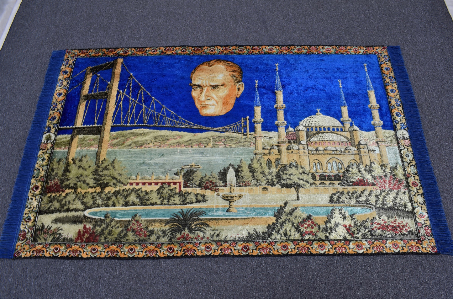 Vintage Ulu Önder Gazi Mustafa Kemal Atatürk Tasvirli Duvar Halısı 5916