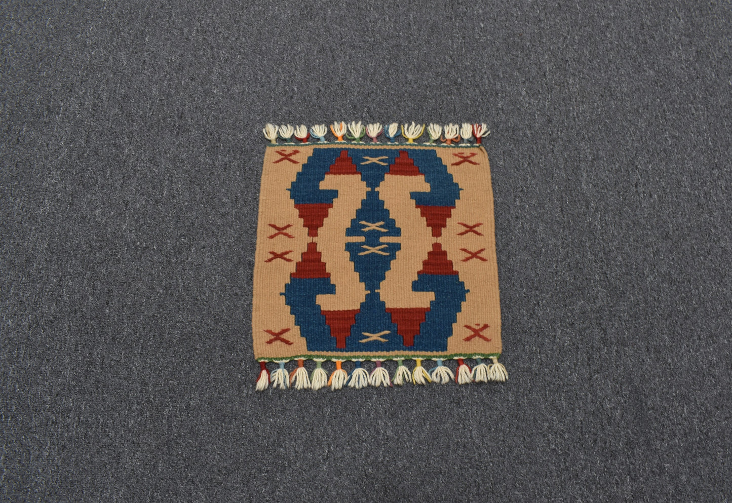 Yeni El Dokuma Kare Köşe Sandalye Minderi Pınarbaşı Kayseri Yün Kilim 5936