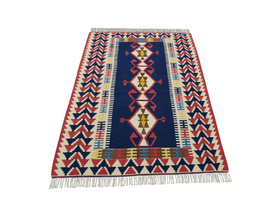 Yeni El Dokuma Benzersiz Lacivert Otantik Yağcıbedir Balıkesir Yün Kilim 6247