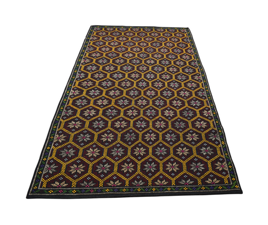 El Dokuması Otantik Çiçekli Çumra Yörük Yün Cecim Kilim 6257