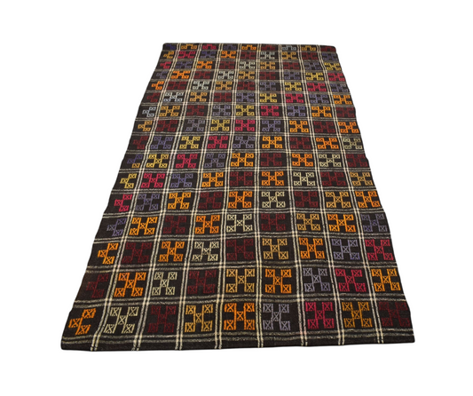 El Dokuması Otantik Karapınar Yörük Ekoseli Yün Cecim Kilim 6261