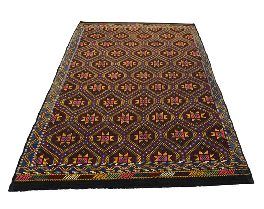El Dokuması Yekpare Karapınar Yörük Geometrik Yün Cecim Kilim 6262