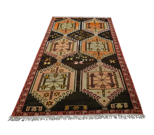 Antika El Dokuma Tek Parça Yekpare Çatal Kapılı Erzurum Yün Kilim 6320