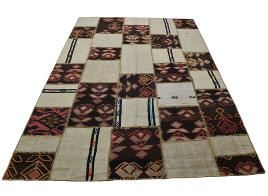 Yeni El Dokuma 7.5m2 Kırkyama Patchwork Kendirli Yün Kilim 6333