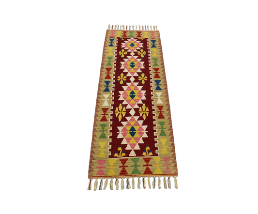 Yeni El Dokuma Göbekli Renkli Pınarbaşı Kayseri Yün Yolluk Kilim 6337