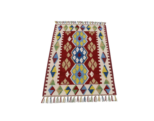 Yeni El Dokuma Kırmızı Göbekli Kayseri Yün Kilim 6356
