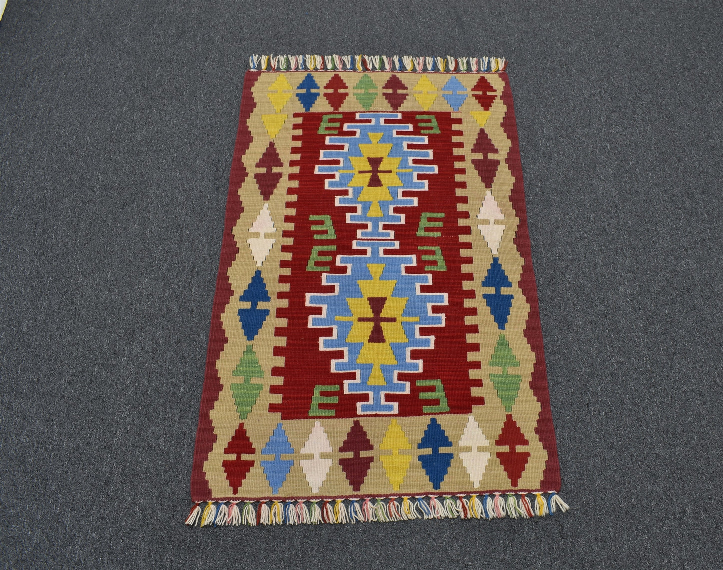 Yeni El Dokuma Kırmızı Kayseri Yün Kilim 6358