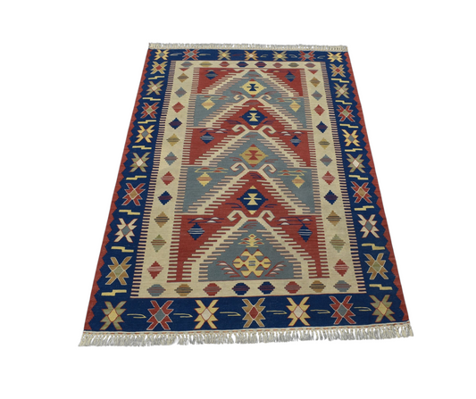 El Dokuma Basamaklı Balıkesir Benzersiz Yörük Yün Kilim 6367