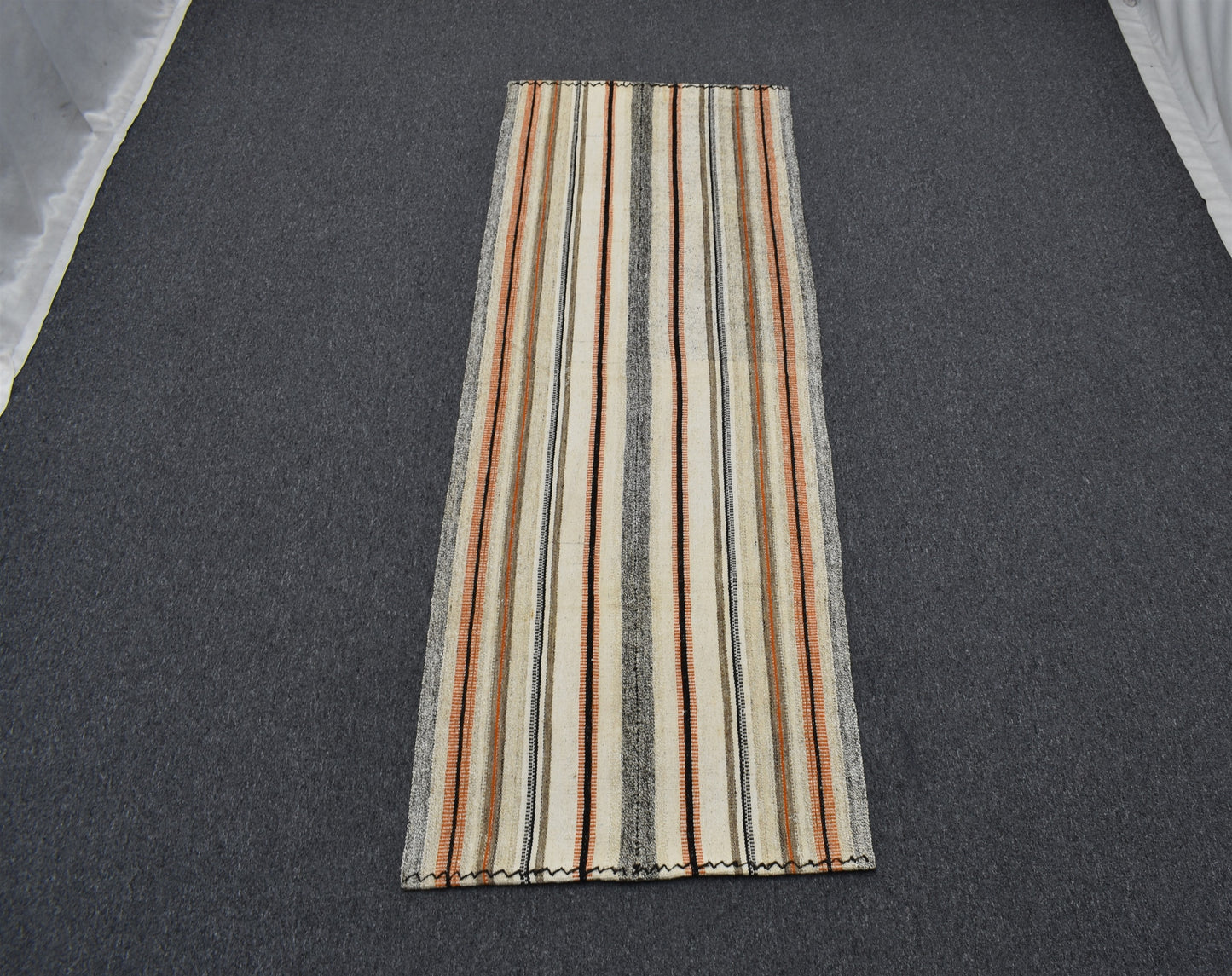 Yeni El Dokuma Otantik Ak Pamuklu Yörük Yün Kilim 6389
