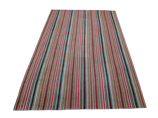 El Dokuma 5m2 Rengarenk Bukleli Pamuklu Kilim 6396