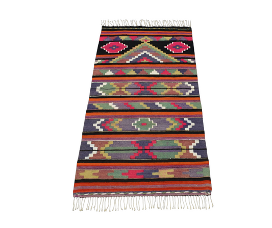 El Dokuma Renkli Otantik Şaheser Malatya Yün Kilim 6399