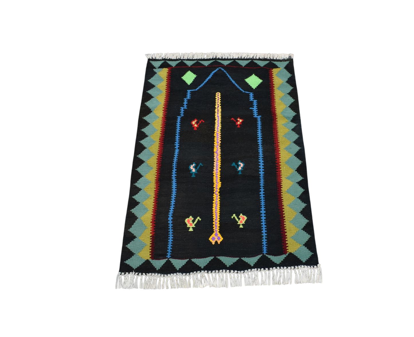 Yeni El Dokuması Benzersiz Bayburt Mihraplı Seccade Siyah Yün Kilim 6403