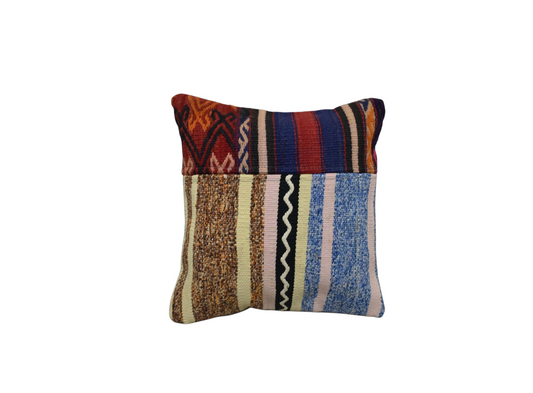 Yeni El Dokuma Patchwork Kırkyama Dekoratif Kilim Kırlent Yastık Kılıfı 6432