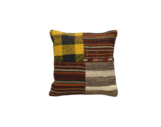 Yeni El Dokuma Patchwork Kırkyama Dekoratif Kilim Kırlent Yastık Kılıfı 6541
