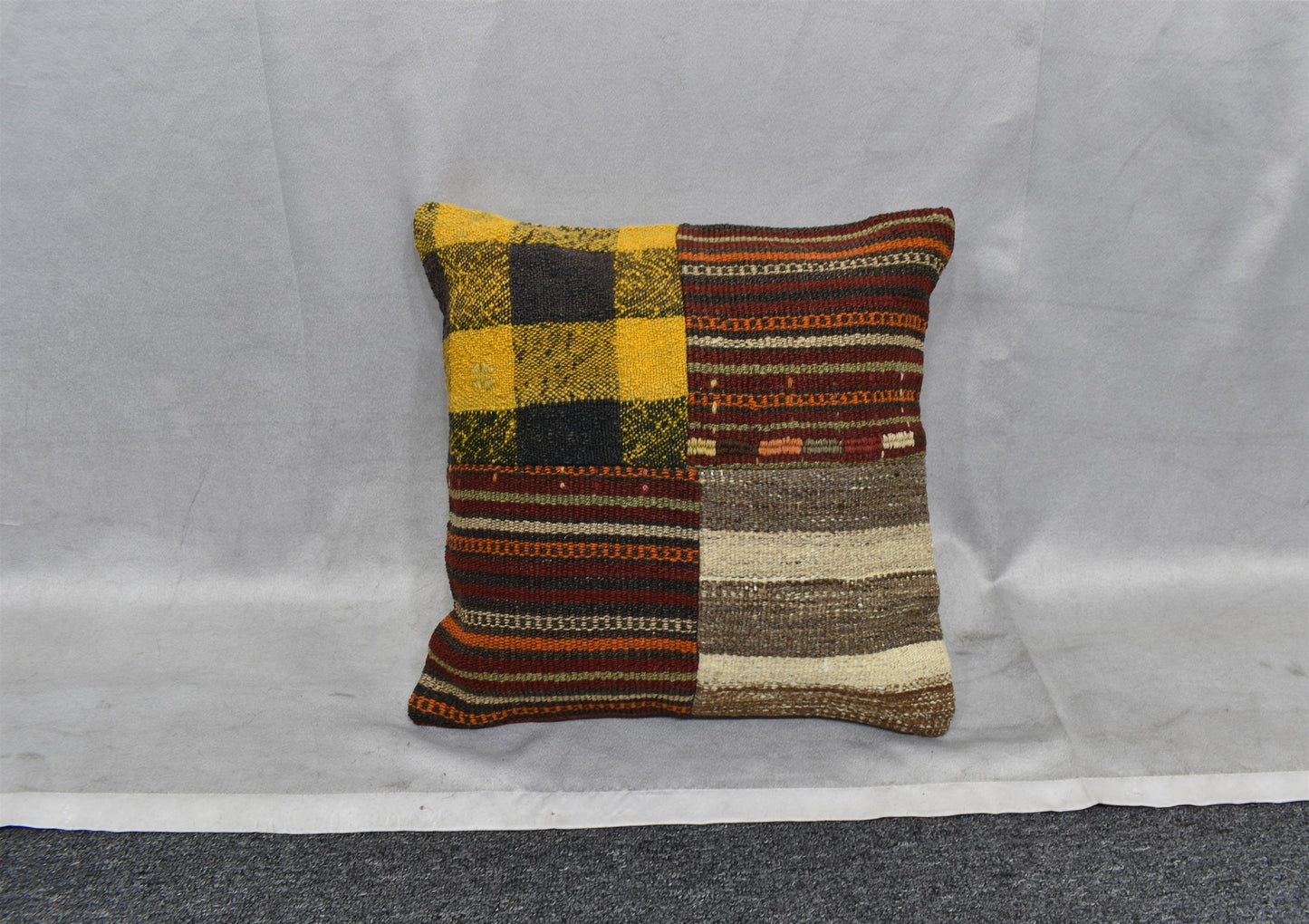 Yeni El Dokuma Patchwork Kırkyama Dekoratif Kilim Kırlent Yastık Kılıfı 6541