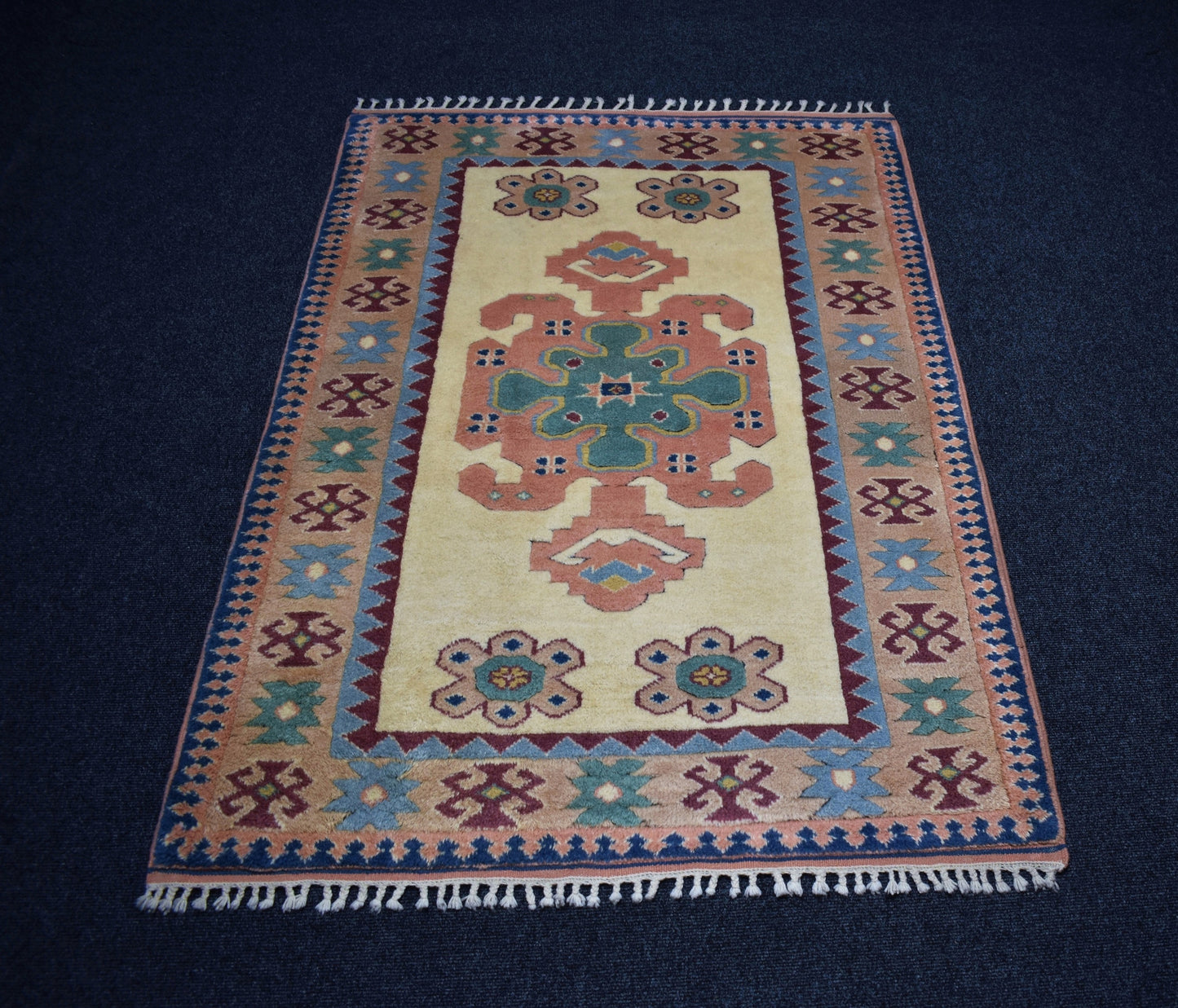 Yeni El Dokuma Otantik Kirman Oygulu İzmir Antik Yörük Yün Halı 6729